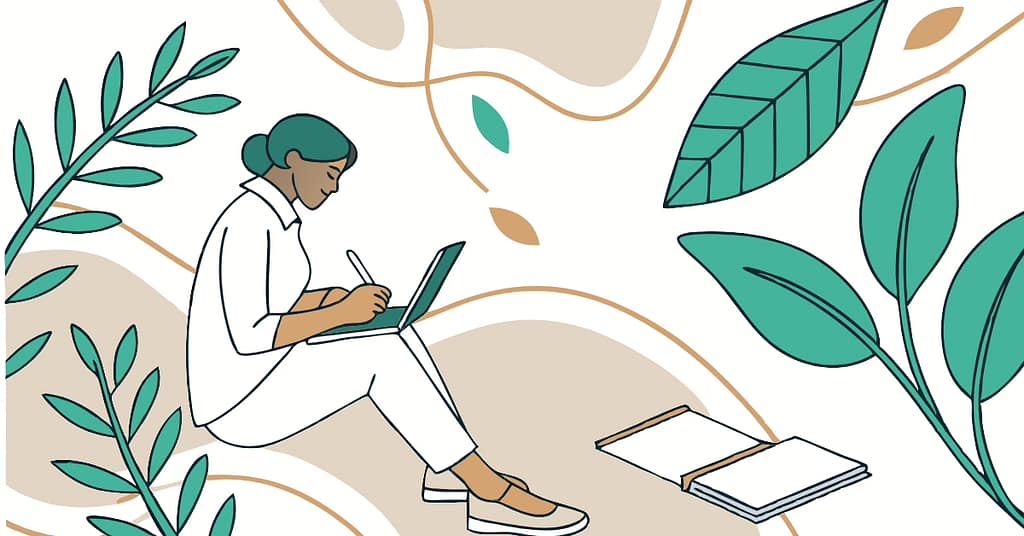 Featured image showing a calm entrepreneur working with intention in a minimalist, purpose-driven workspace. Represents sustainable marketing and aligned business growth.