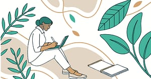 Featured image showing a calm entrepreneur working with intention in a minimalist, purpose-driven workspace. Represents sustainable marketing and aligned business growth.