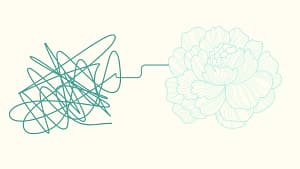 Illustration showing chaotic lines transforming into a structured flower, representing why marketing is not working without clarity, focus, and a consistent system.