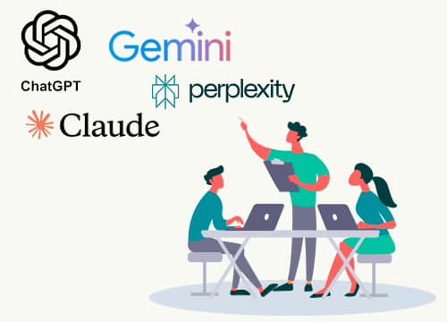 Illustration of a team using AI tools for collaboration and strategy
